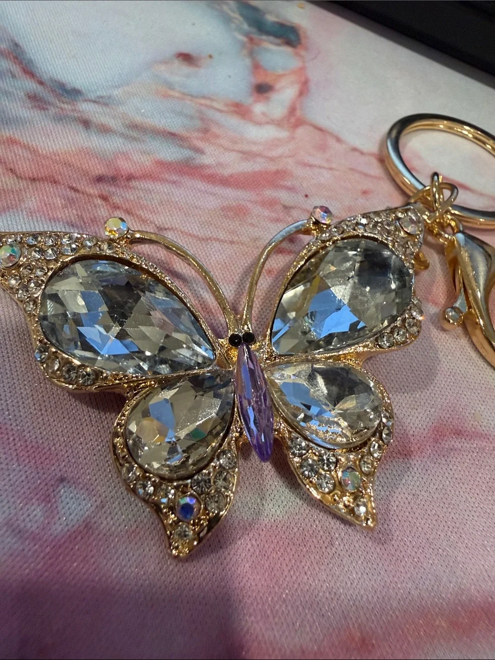 NWOT | Gold Butterfly Crystal Bag Charm/Keychain | Purple Body Stone